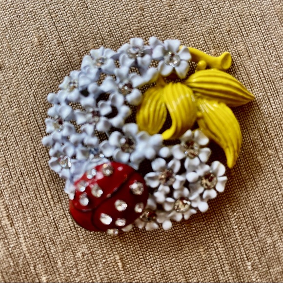 Vintage Ladybug Floral Brooch - Picture 4 of 7